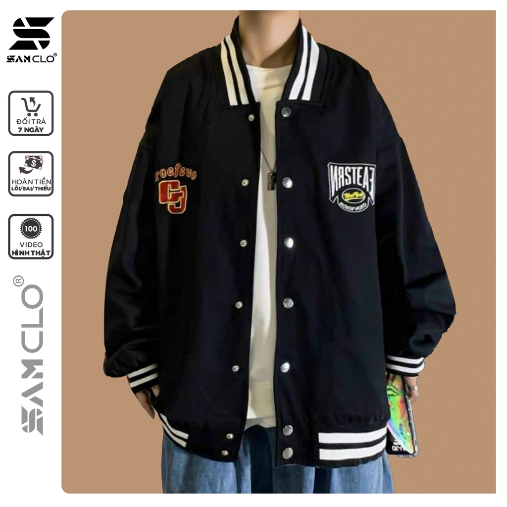 Áo khoác BÓNG CHÀY vải dù nam nữ SAM CLO - Áo khoác gió bomber 2 lớp form rộng unisex mặc cặp - couple in chữ GJ