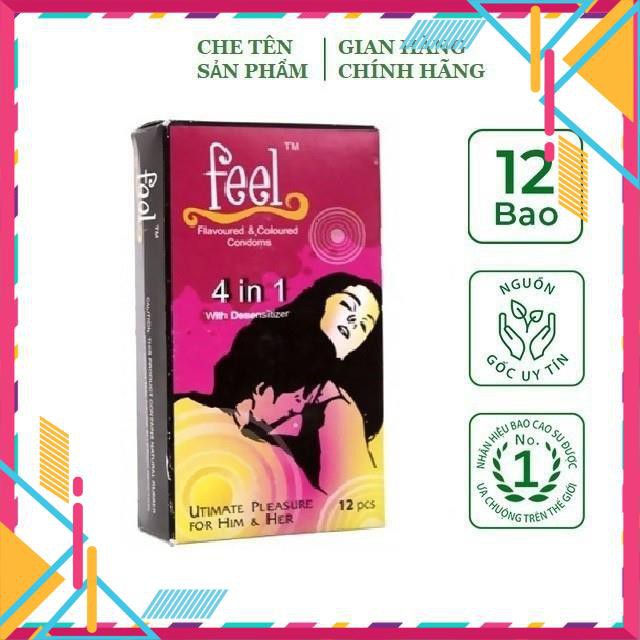 [mai đào]Bao Cao Su Gân gai Kéo dài thời gian 12 chiếc Feel 4 in 1 - Malaysia -An An