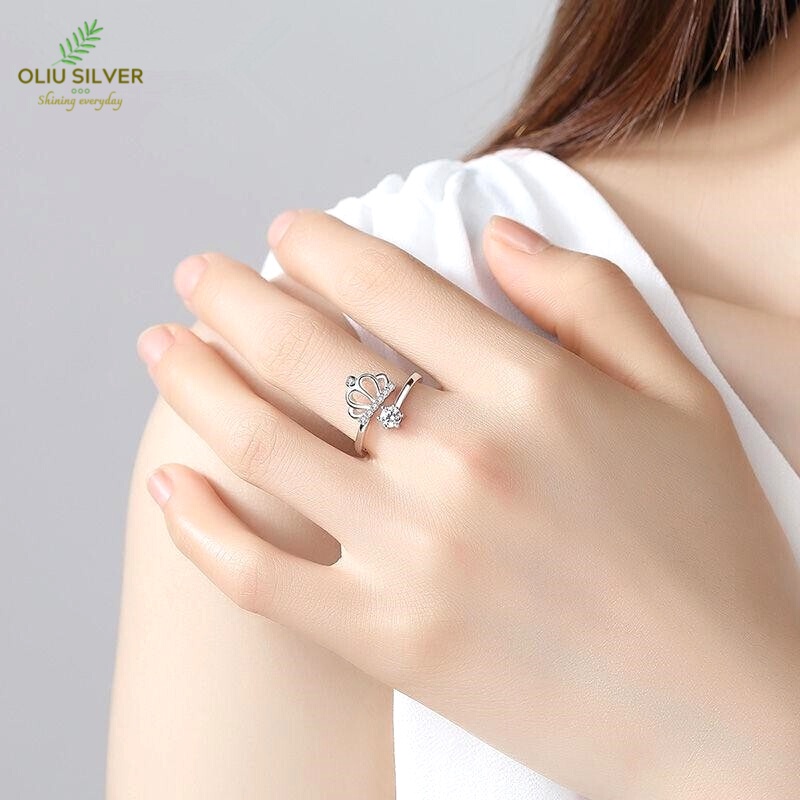 Nhẫn Bạc S925 Vương Miện Crown Free Size Đính Đá CZ Xinh Xắn | Khuyên Tai Nữ Trang Sức Bạc Thời Trang