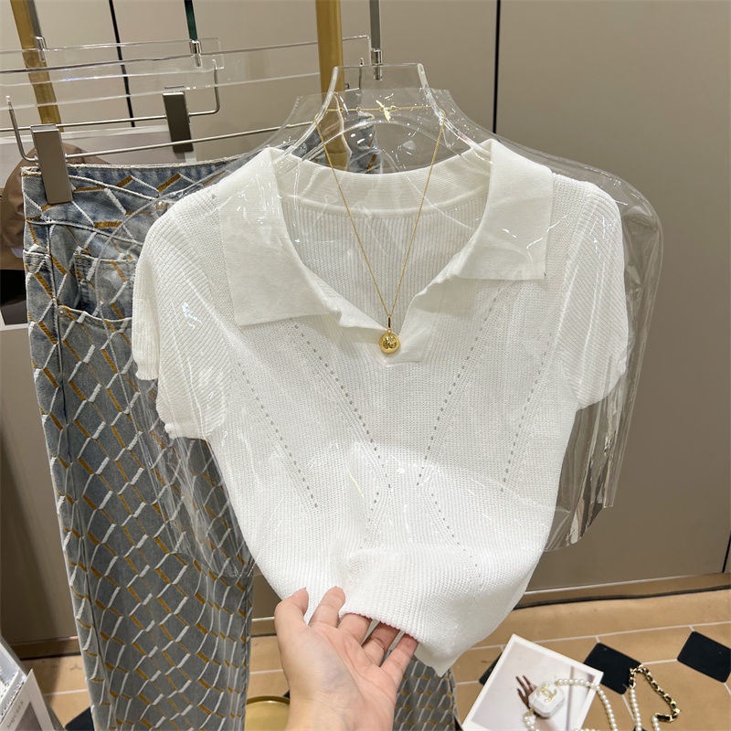 Áo Dệt Kim Khoét Lỗ Màu Sắc Trơn Phong Cách Âu Mỹ Cho Nữ