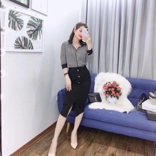 Chân váy bút chì 3 khuy xẻ trước ttlhoa0120
