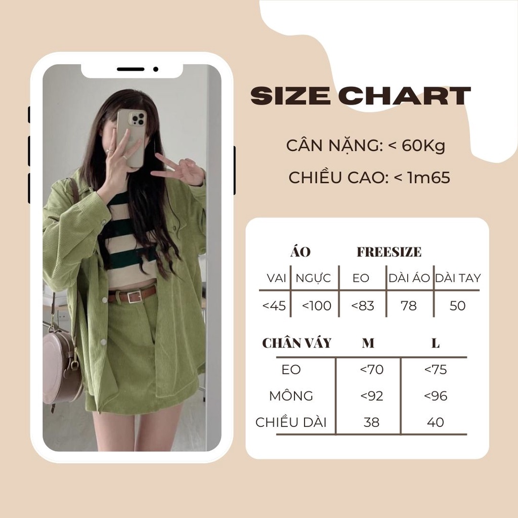 Set áo khoác sơ mi chân váy chữ A nhung tăm Gina House phối đồ nhiều phong cách Hàn Quốc hottrend 2022
