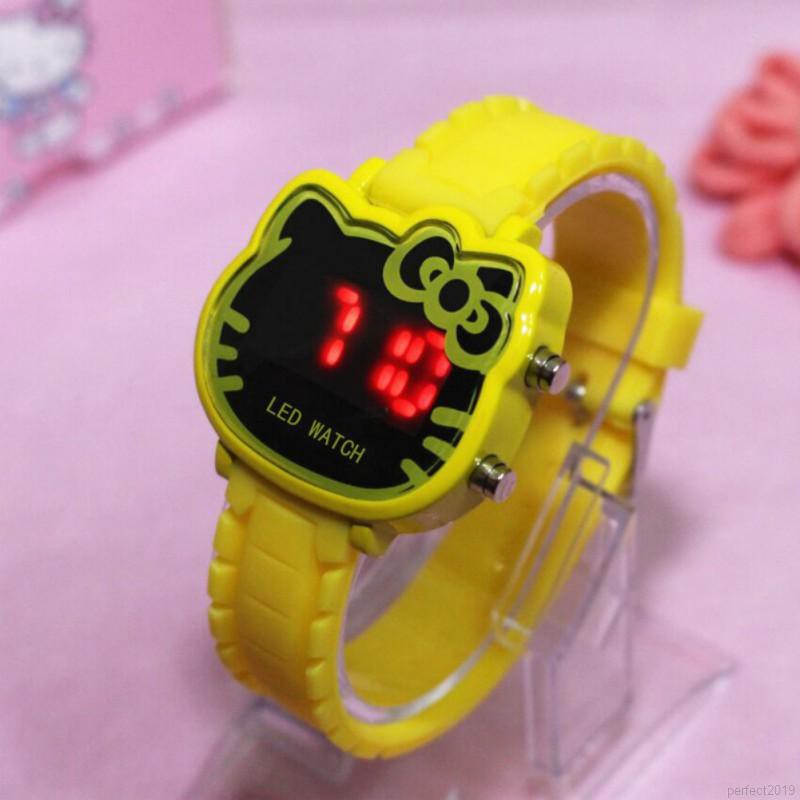 Đồng hồ điện tử cho trẻ em mặt Led chống nước họa tiết Hello Kitty