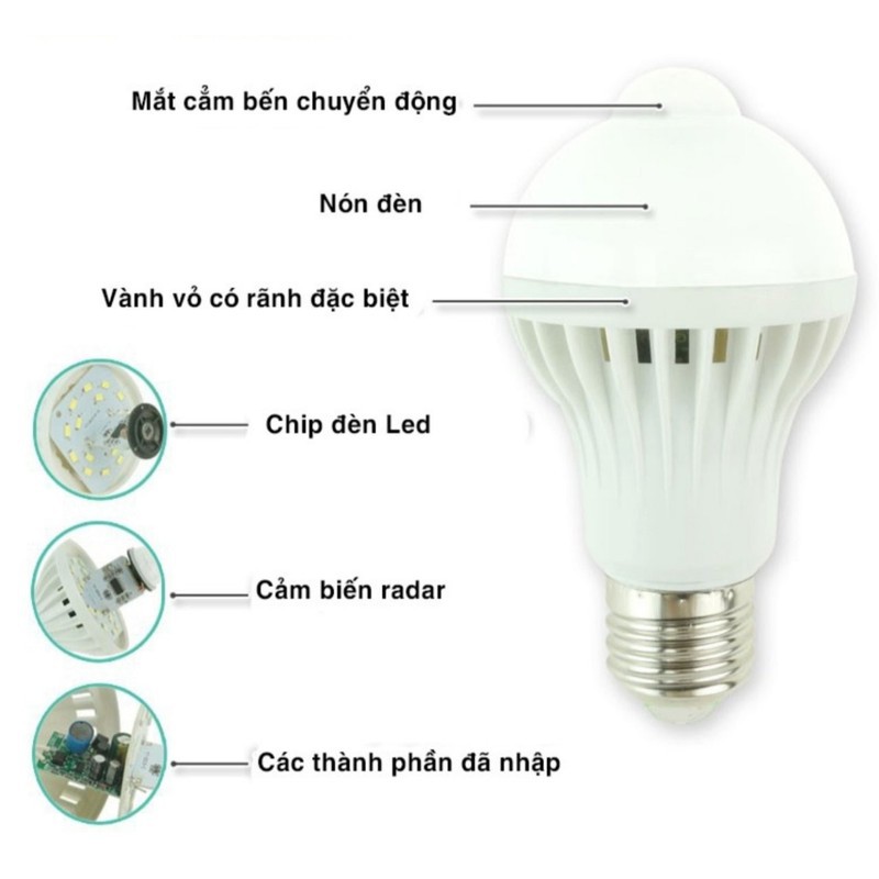 bóng đèn cảm ứng hông ngoại ánh sáng và chuyển động 7w, 9w