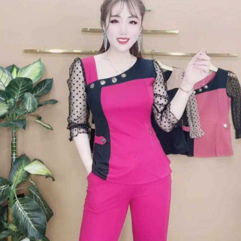 SET BỘ THỜI TRANG PHỐI TAY LƯỚI CHẤM BI SIÊU DỄ THƯƠNG-CÓ SIZE ĐẾN 85KG