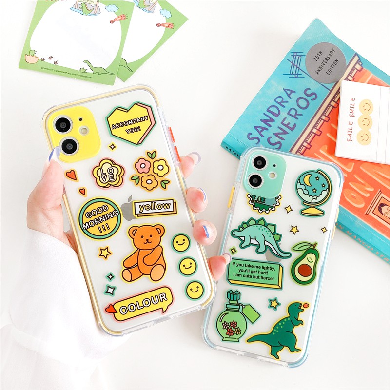 Ốp lưng iphone Bear & Dino viền màu chống trượt 5/5s/6/6plus/6s/6splus/7/7plus/8/8plus/x/xr/xs/11/12/pro/max/plus/promax | BigBuy360 - bigbuy360.vn