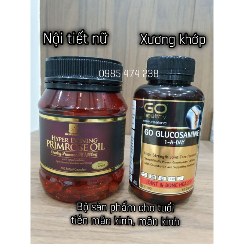 COMBO Viên xương khớp Go Glucosamine 1-A-DAY 1500mg và Viên uống bổ sung nội tiết Dr Natural Hyper Evening Primrose Oil