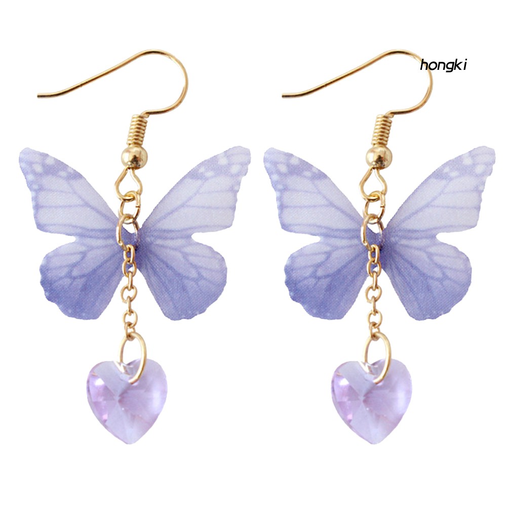 BUTTERFLY Đôi Khuyên Tai Dáng Dài Tạo Hình Trái Tim Và Bươm Bướm Thời Trang Cho Nữ