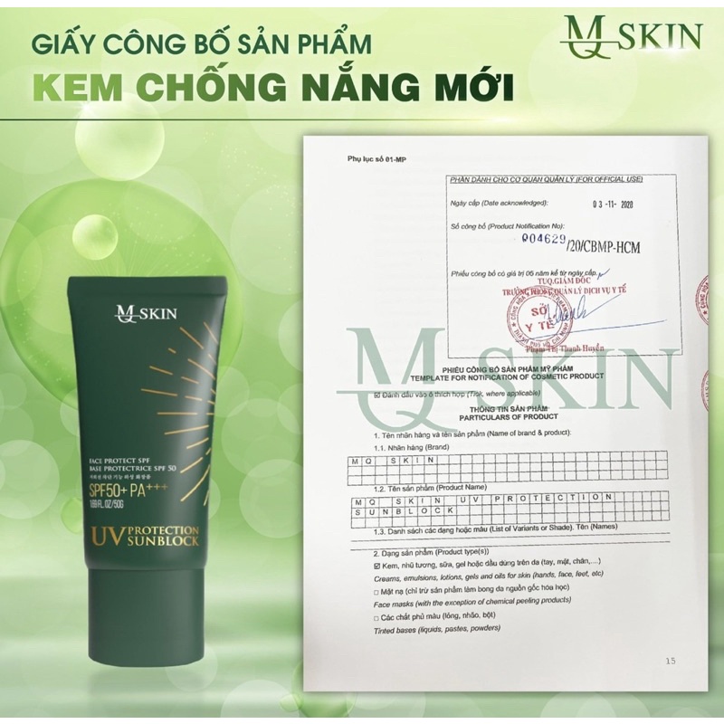 Kem Chống Nắng MQ Skin UV Protection Sunblock 50g  - MQ Skin chính hãng