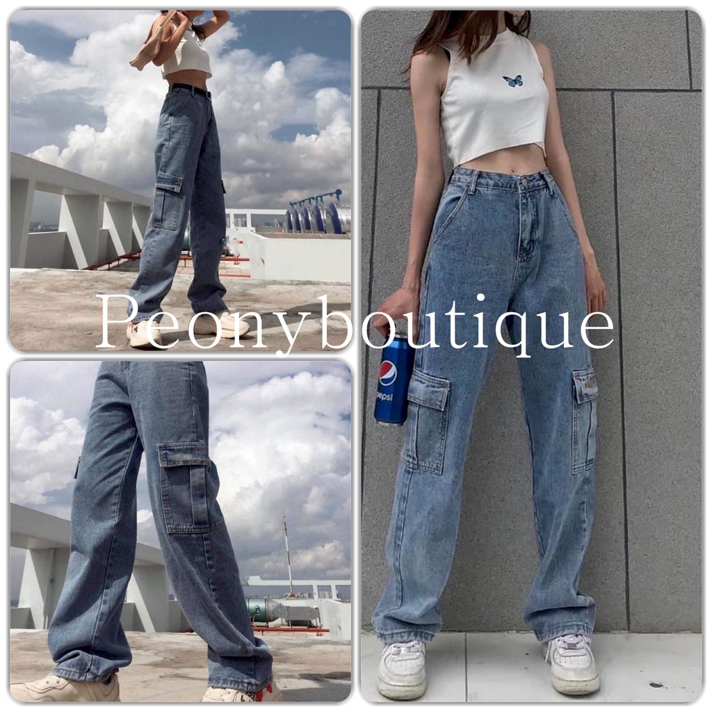 Quần Culottes Jean Box Bag PEONYB Nữ [FREESHIP] 🌸 Jeans túi hộp dáng suông dài cạp cao ống rộng Ulzzang SIÊU HOT 🌸 | WebRaoVat - webraovat.net.vn