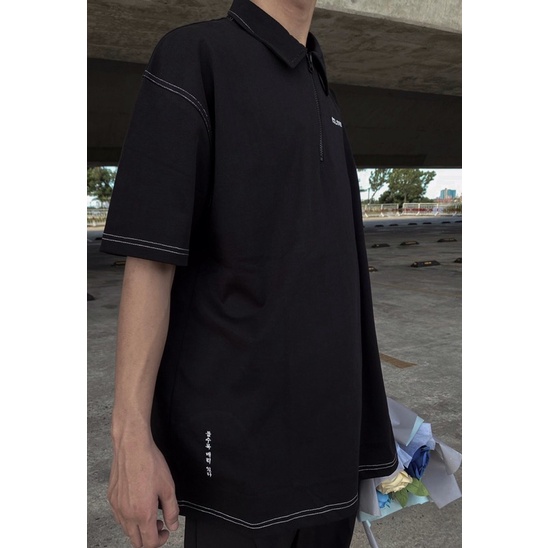 BOLMAE BLACK POLO - Áo thun có cổ form rộng unisex