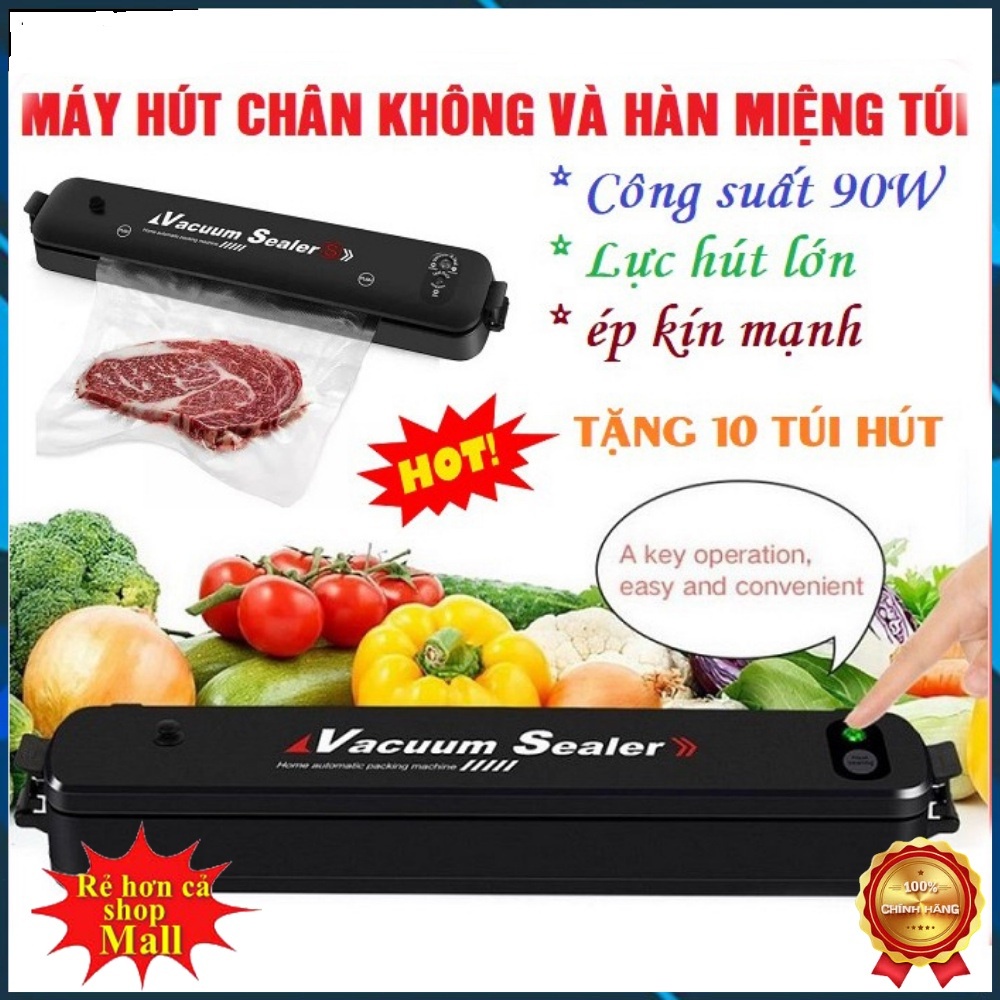 ( Tặng kèm 10 túi hút ) Máy hút chân không thực phẩm Vacuum Sealer Tặng 10 túi hút dùng cho gia đình hút siêu khỏe