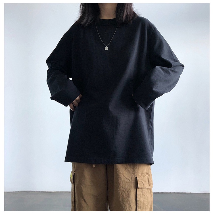 Áo thun tay dài màu trơn thiết kế mới thời trang mùa thu theo phong cách hàn quốc cho nữ