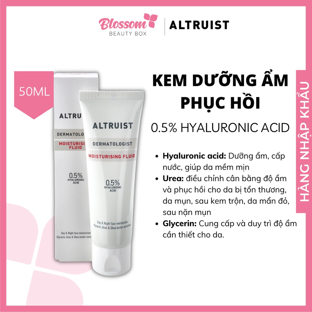 Kem dưỡng ẩm ALTRUIST moisturising fluid 0.5% HYALURONIC ACID phục hồi toàn diện 50ml