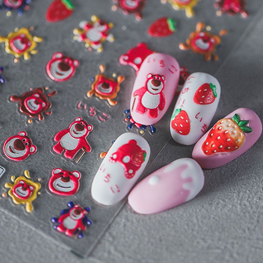 [Hàng mới về] Miếng Dán Móng Tay Siêu Mỏng Họa Tiết Hoạt Hình Gấu Và Trái Cây Đa Dạng Đáng Yêu Diy