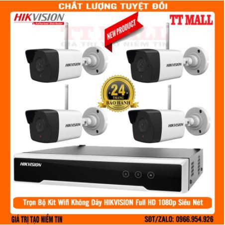 Trọn bộ 4 camera thân IP WIFI không dây Hikvision NK42W0 Full HD 1080P -Chính hãng bảo hành 2 năm- Tặng kèm ổ cứng