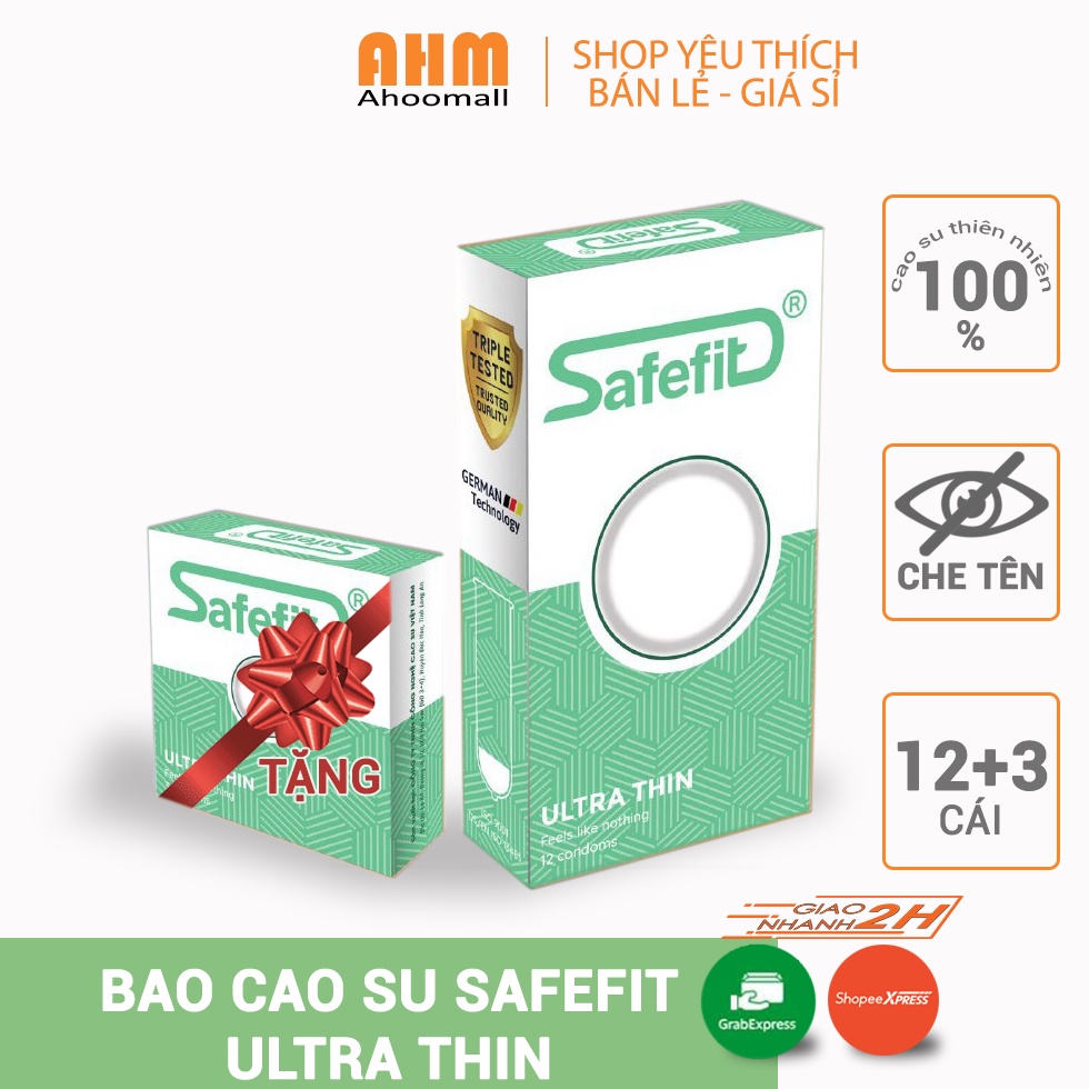 Bao cao su Safefit Ultra thin, siêu mỏng hộp 12 Tặng hộp 3 cái - Bcs Chính hãng