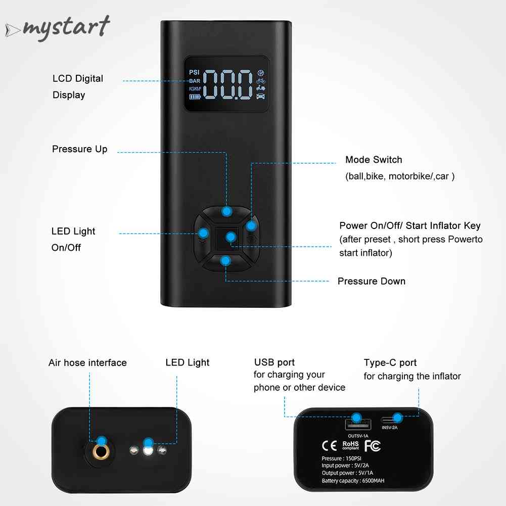 Máy Bơm Hơi Điện Tử 72PSI Có Màn Hình Hiển Thị Kỹ Thuật Số Cho Xe Đạp