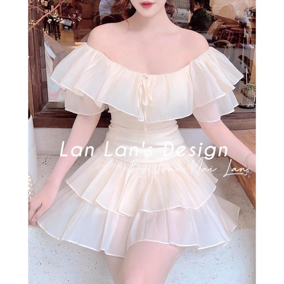 Váy Tơ Trễ Vai Bèo Nhún Hai Lớp -Đầm Peplum Tiểu Thư