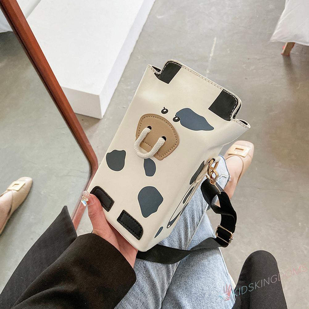 【Big Sale】Fashion Women Milk Print PU Shoulder Crossbody Bag Casual Small Handbag