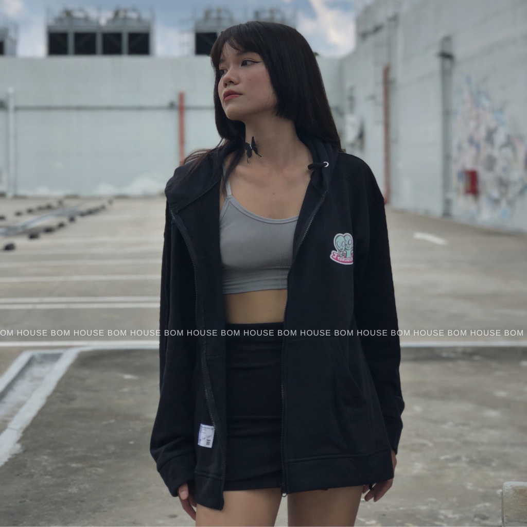 Áo Khoác Nỉ Hoodie Zip 2 Màu BOM HOUSE Nam Nữ Ulzzang Unisex