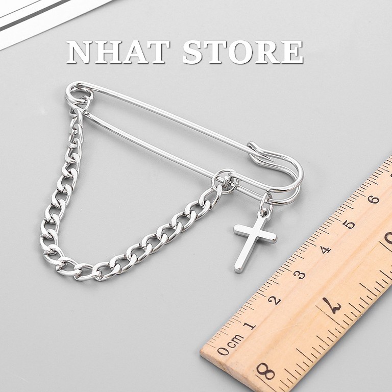 Ghim cài áo thời trang mạ bạc có chuỗi phong cách Punk, hip hop cho nam và nữ