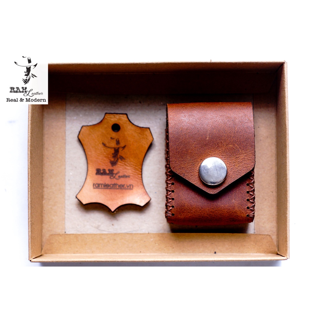 Bao Zippo Da Bò Thật RAM Leaher Màu Nâu Đỏ