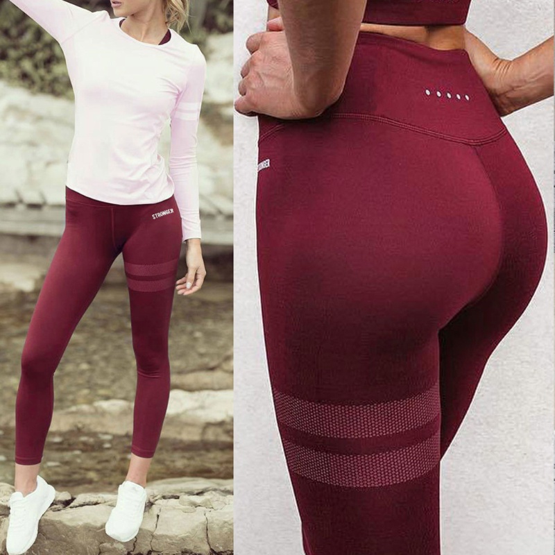 Quần legging thể thao họa tiết kẻ sọc co giãn thời trang cho nữ<br />