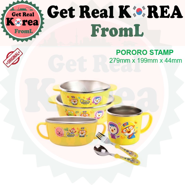 ★Pororo★ Korea Pororo Stainless non-slip Tableware cutlery Set Cup Pot Bowl Spoon Chopstics Education