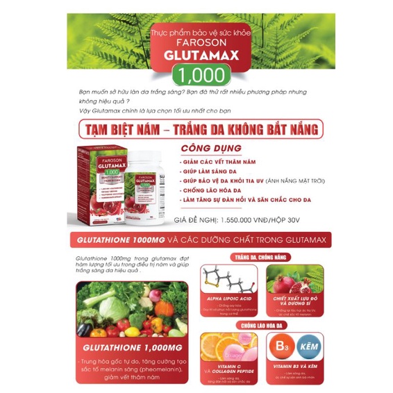 Faroson Glutamax - Glutathione viên uống mờ nám, trắng da, giảm nám chính hãng