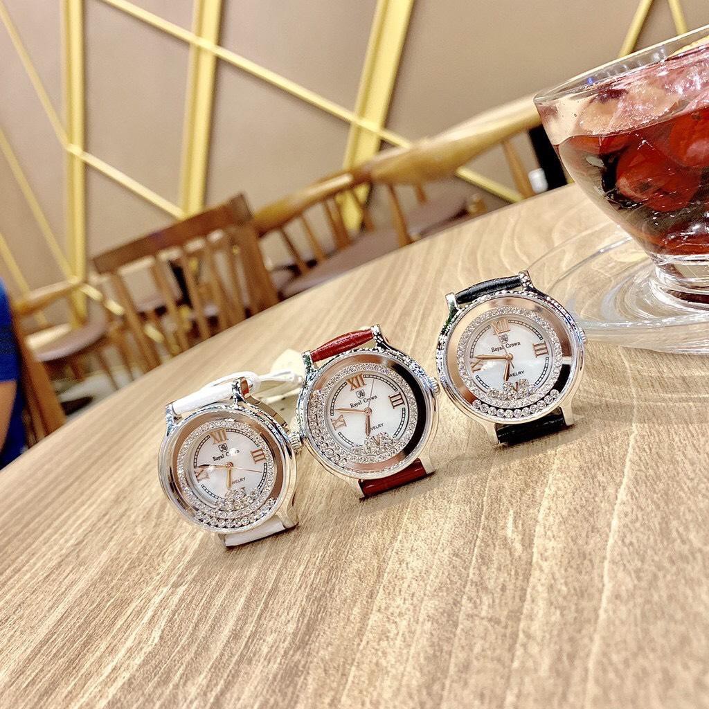 Đồng Hồ Royal Crown Nữ 3638 Dây Da Trắng 35mm Chính Hãng