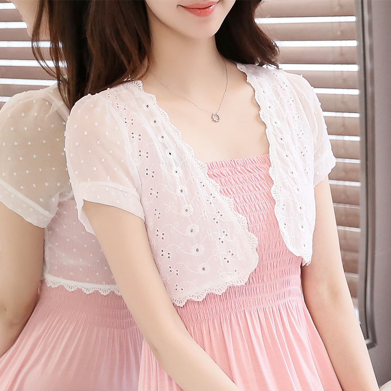 Áo Khoác Voan Mỏng Tay Ngắn Phối Ren Thời Trang Mùa Hè 2020 Dành Cho Nữ | BigBuy360 - bigbuy360.vn