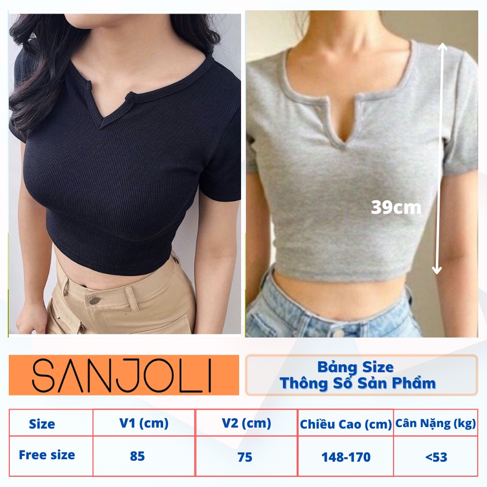 Áo Croptop Cổ Vuông SANJOLI Croptop Kiểu Tay Ngắn Ôm Body Sexy Ulzzang Hàn Quốc AO040