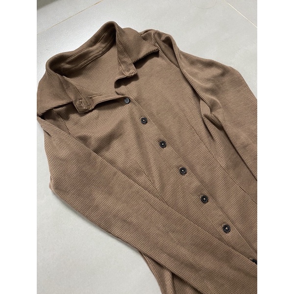 Đầm thun tay dài màu nâu ôm eo dáng dài lệch tà