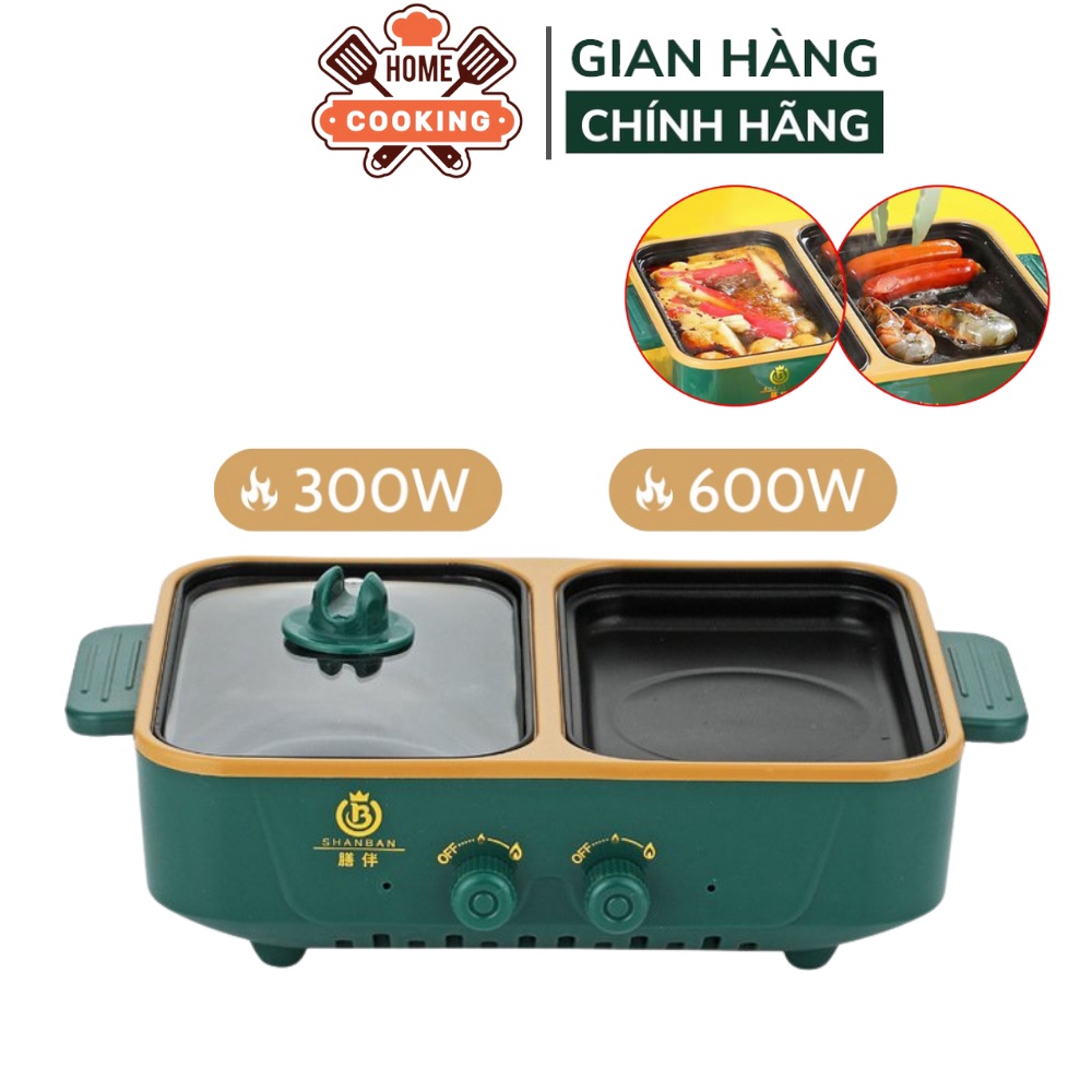 Bếp lẩu nướng chia 2 ngăn 2in1 Shanban cao cấp, mặt nồi tráng men chống dính,2 núm điều chỉnh nhiệt độ,bảo hành 12 tháng