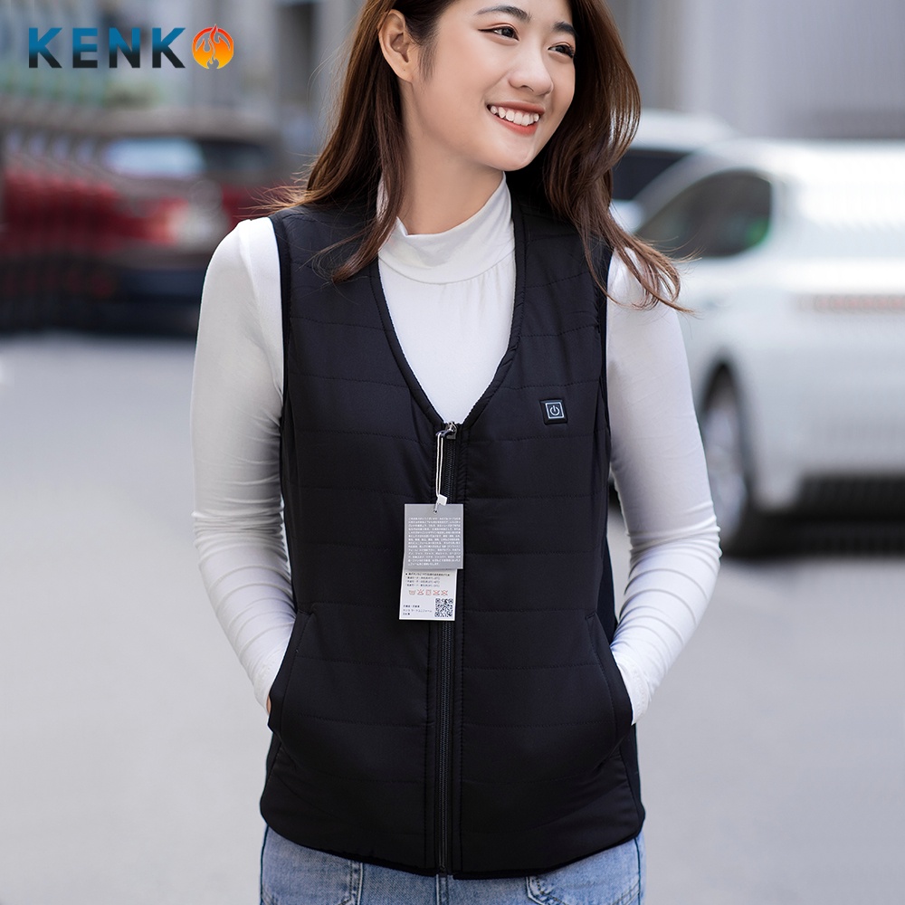 Áo sưởi gile KENKO V01 Nhật Bản 9 vùng nhiệt siêu ấm kèm pin 24000mah có đèn pin chiếu sáng