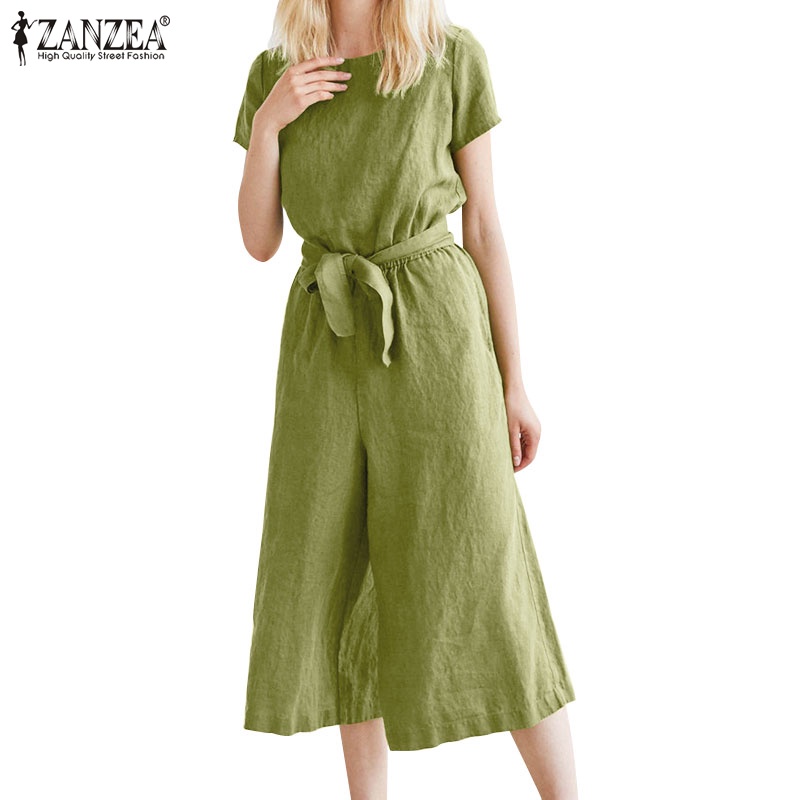 Áo liền quần ZANZEA ống rộng màu trơn có túi phong cách Châu Âu cho nữ