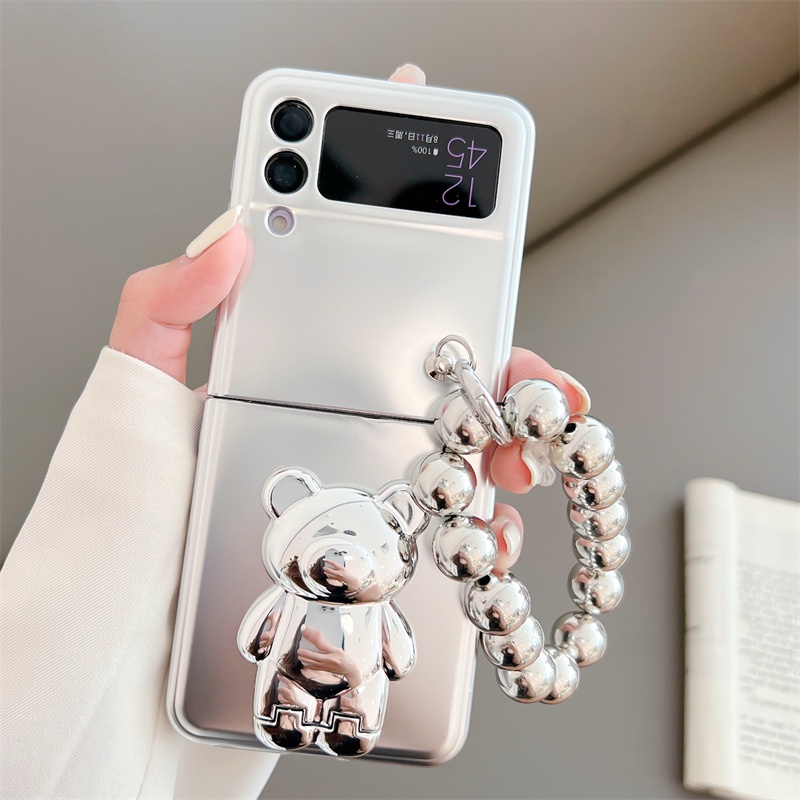 Ốp Điện Thoại Nắp Gập Chống Rơi Mạ Điện Có Vòng Tay In Hình Gấu Cho Samsung Galaxy Z Flip 3 Flip4 / 4