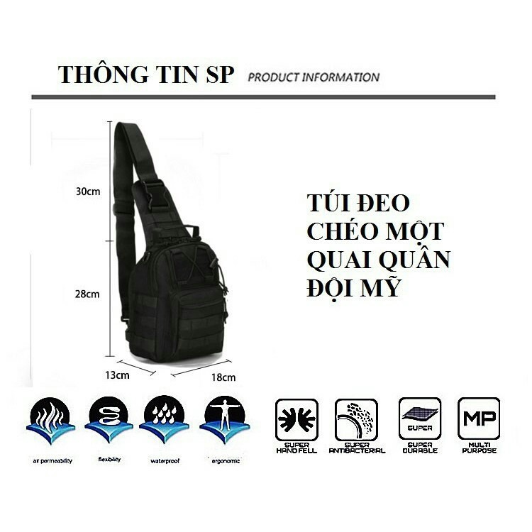 [Tặng 1 khẩu trang kháng khuẩn]  Túi đeo chéo thể thao du lịch chống nước quân đội Mỹ KDR-TDC165