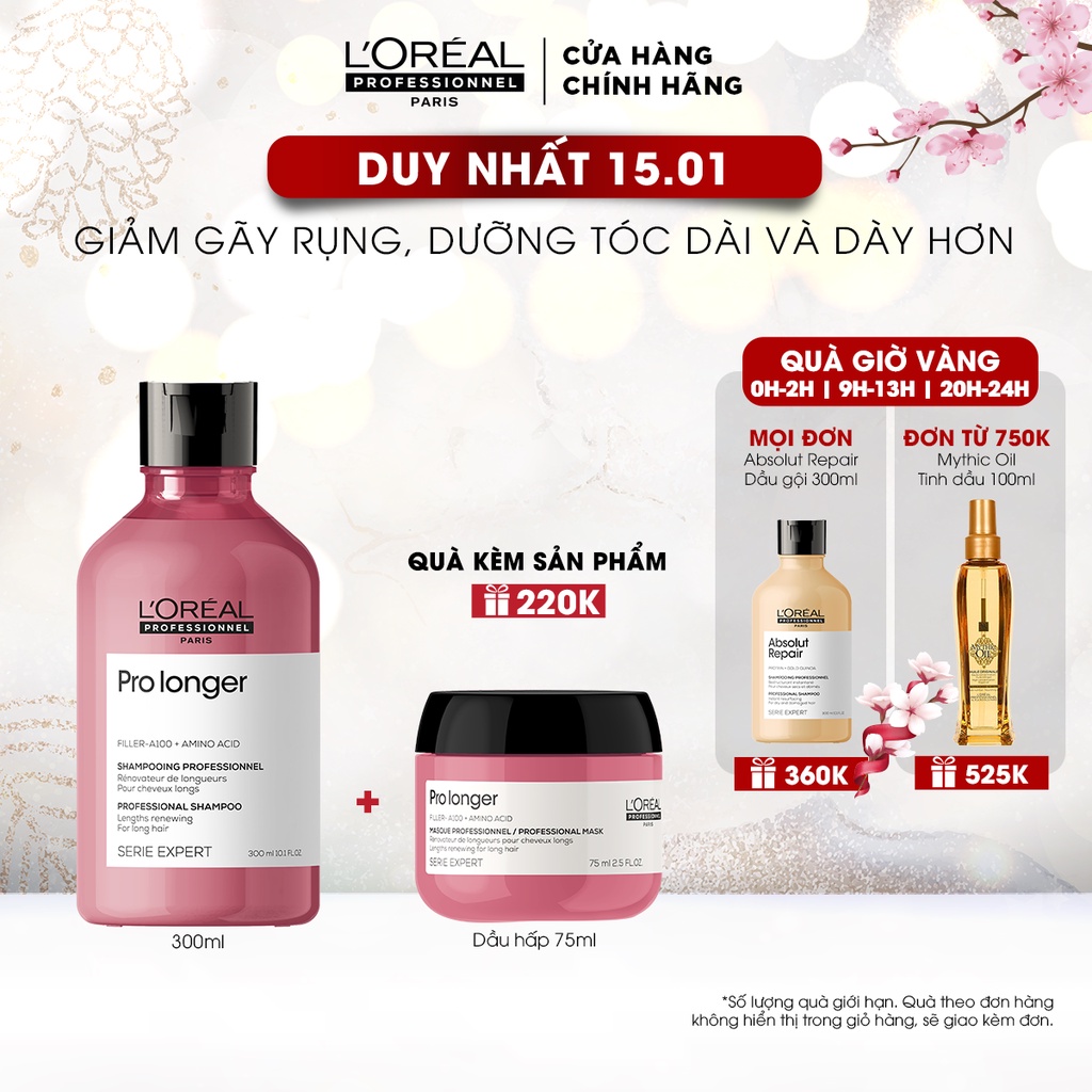 Dầu gội giảm gãy rụng, dưỡng dài và dày tóc Serie Expert Pro Longer 300ml