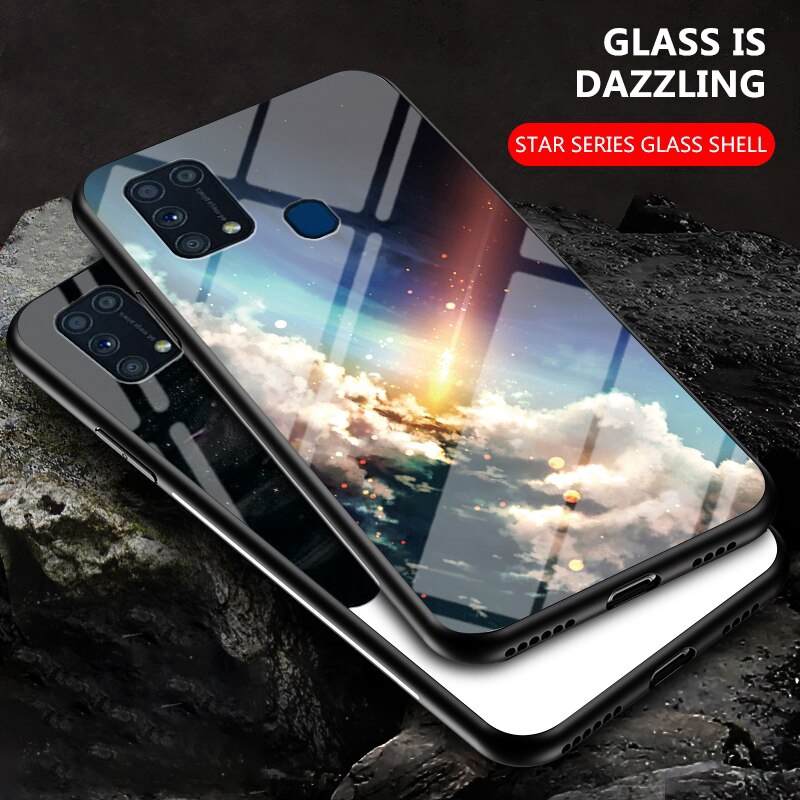 Ốp điện thoại kính cường lực nhựa cứng họa tiết bầu trời sao thời trang cho SAMSUNG GALAXY M31