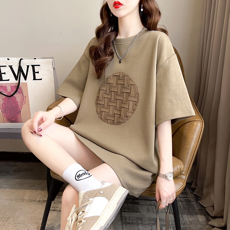 Áo Thun Cotton Ngắn Tay Cổ Tròn Thêu Họa Tiết Thời Trang Mùa Hè Hàn Quốc Mới Cho Nữ