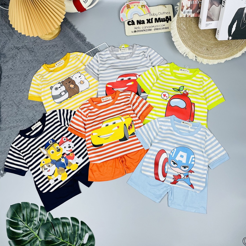 FULLSIZE(6-32kg)Bộ Sọc Thun Lạnh Hàng Chuẩn Họa Tiết Dể Thương Cho Bé Gái Bé Trai