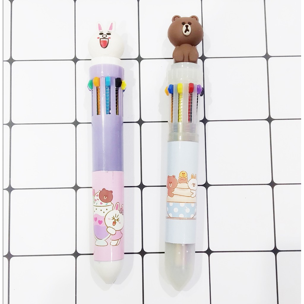 Bút bấm 10 màu bút gấu brown thỏ cony vịt sally BNMI5 bút nhiều màu cute bút 10 màu dễ thương
