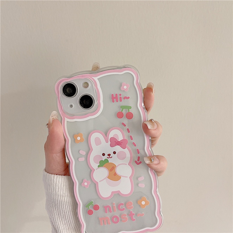 Ốp Điện Thoại Silicon Hình Thỏ Hoạt Hình Gắn Dây Đeo Cổ Tay Cho iphone 12 13 11Pro 78 xs xr6 7 8 PLUS PROMAX 14