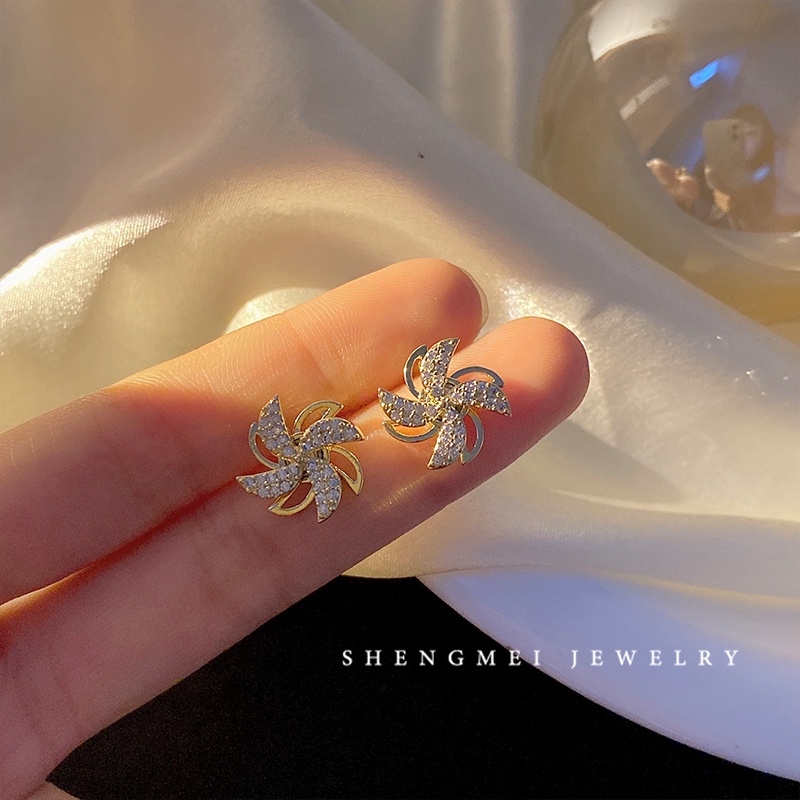 Bông Tai Hình Cối Xay Gió Con Quay Đính Đá Dễ Thương Ngọt Ngào Phong Cách Hàn Quốc