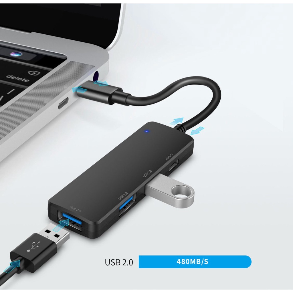Hub usb, type C chia 4 in 1 đa dụng, giúp mở rộng kết nối máy tính, laptop, điện thoại