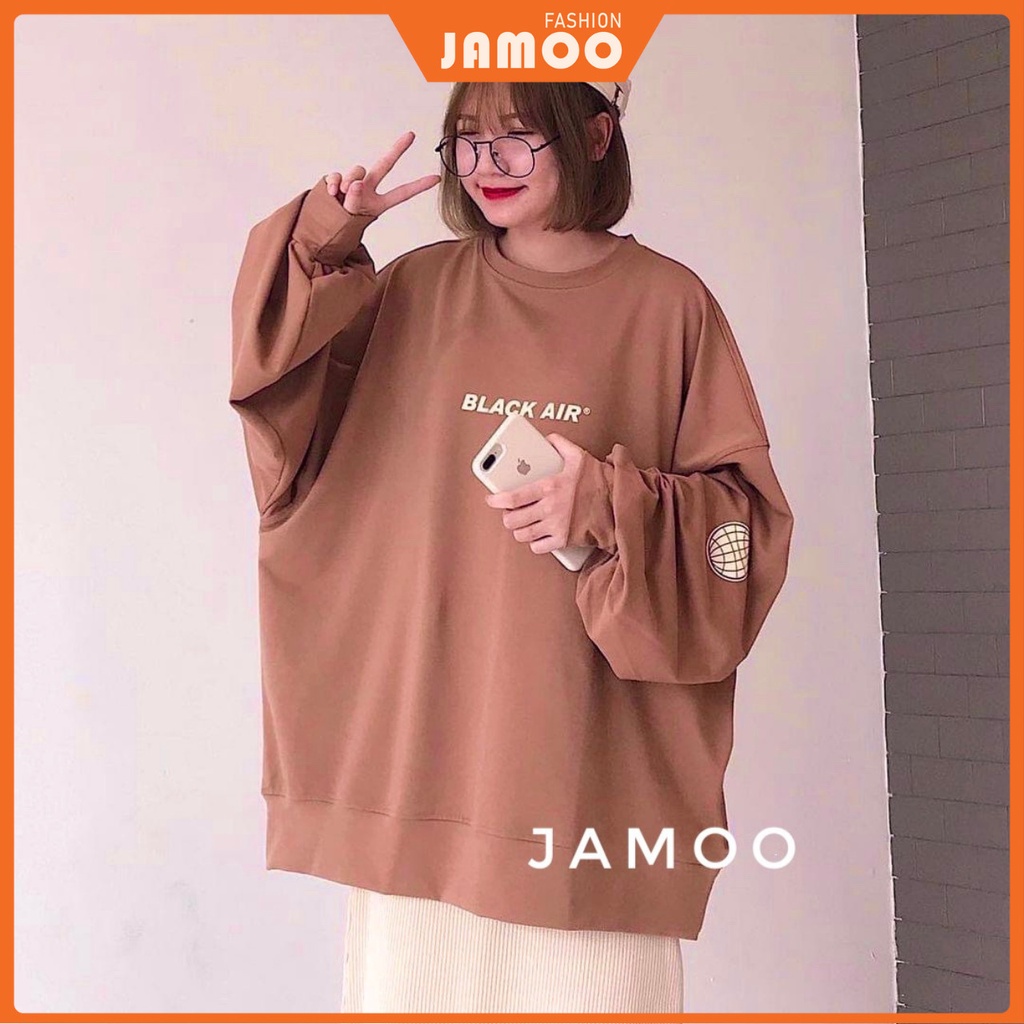 [Ảnh thật/Video]Áo hoodie nỉ bông tông màu nâu tây -  Áo sweter basic dáng rộng Hàn Quốc JAMOO