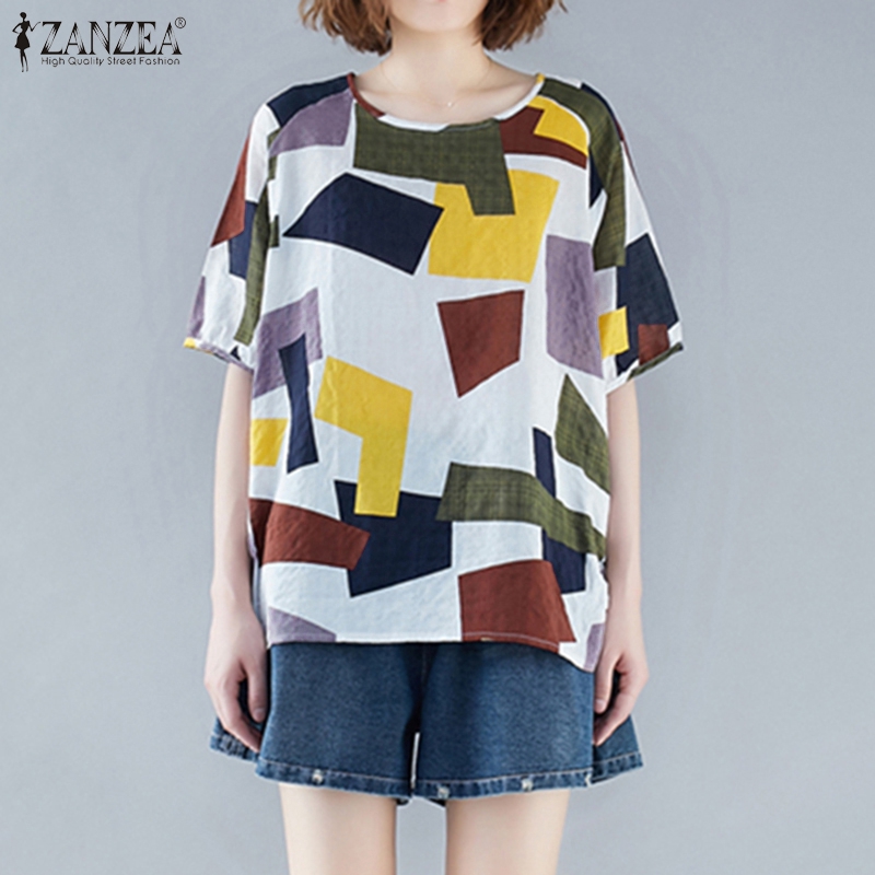 ZANZEA Áo Kiểu Nữ Ngắn Tay Cổ Tròn Thời Trang Hàn