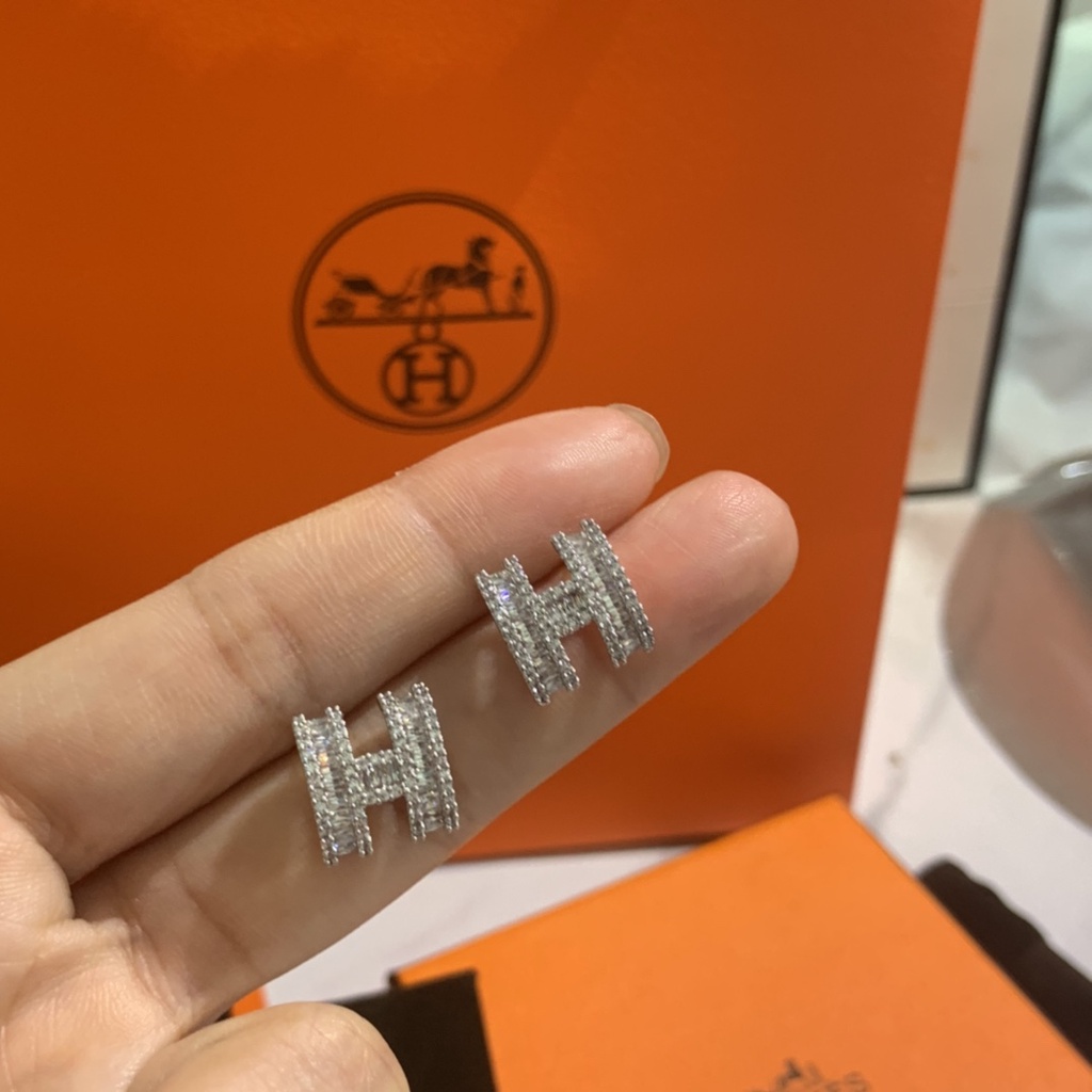 Bông Tai Mạ Bạc 925 Hình Chữ H Đính Đá Phong Cách Thời Trang Mới